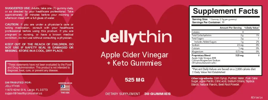 Jellythin label with Supplement Facts